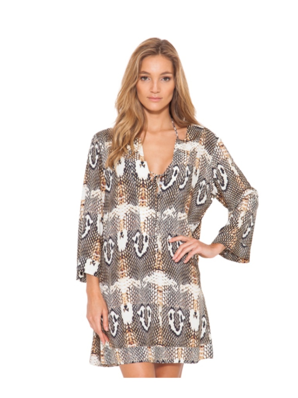 Lenny Niemeyer Designer Womens V-Neck Snake Print Mini Swim Tunic Size 4-6